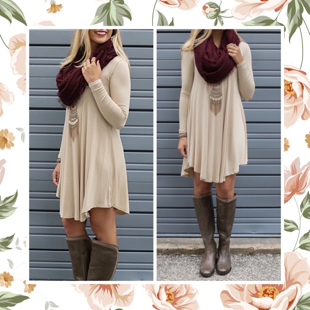 SHILOH BOHO LOOSE LONG SLEEVE T SHIRT DRESS FLOWY